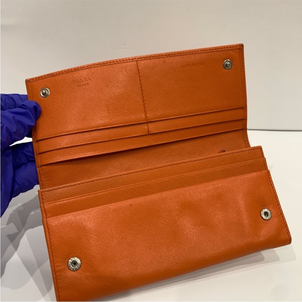 Prada Orange Leather Bifold Long Wallet  (Gently used, rubbing, marks) - Picture 3 of 10